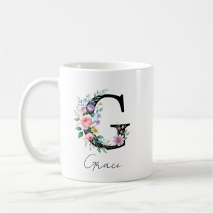 Caneca De Café Monograma Floral – Letra G