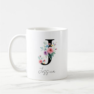 Caneca De Café Monograma Floral – Letra J