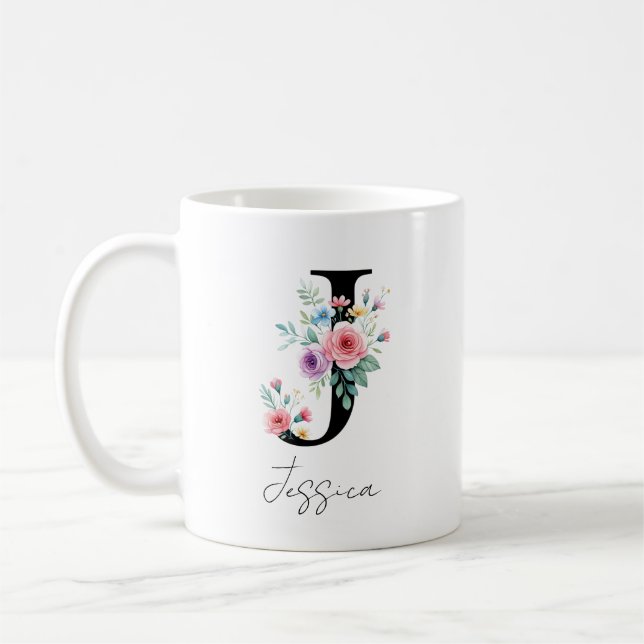 Caneca De Café Monograma Floral – Letra J (Esquerda)