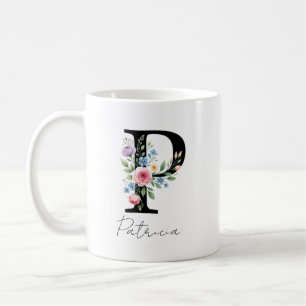 Caneca De Café Monograma Floral – Letra P