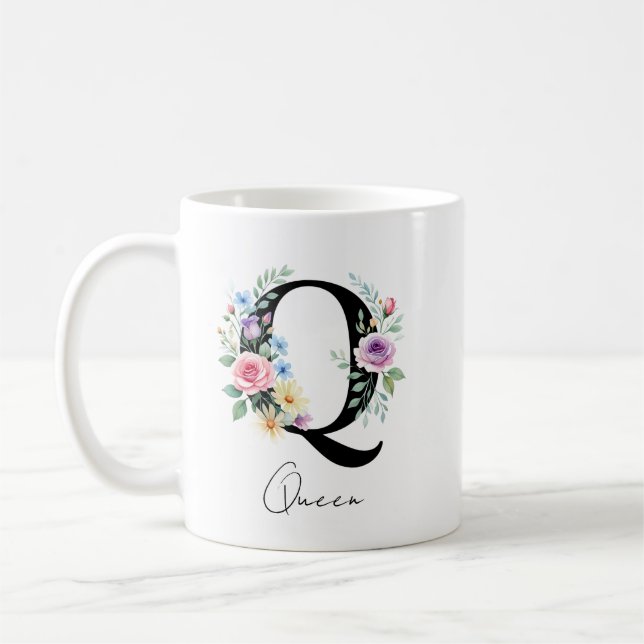 Caneca De Café Monograma Floral – Letra Q (Esquerda)
