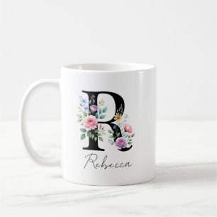 Caneca De Café Monograma Floral – Letra R