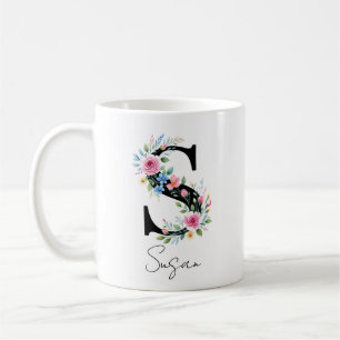 Caneca De Café Monograma Floral – Letra S