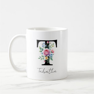 Caneca De Café Monograma Floral – Letra T