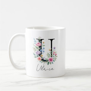 Caneca De Café Monograma Floral – Letra U