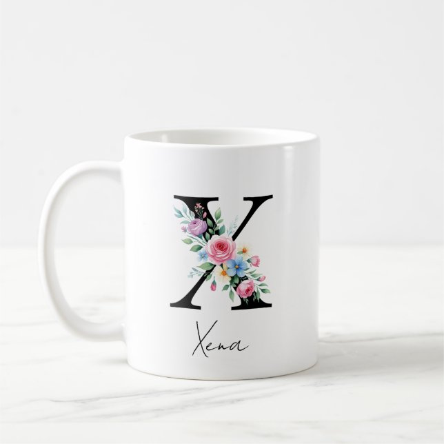 Caneca De Café Monograma Floral – Letra X (Esquerda)