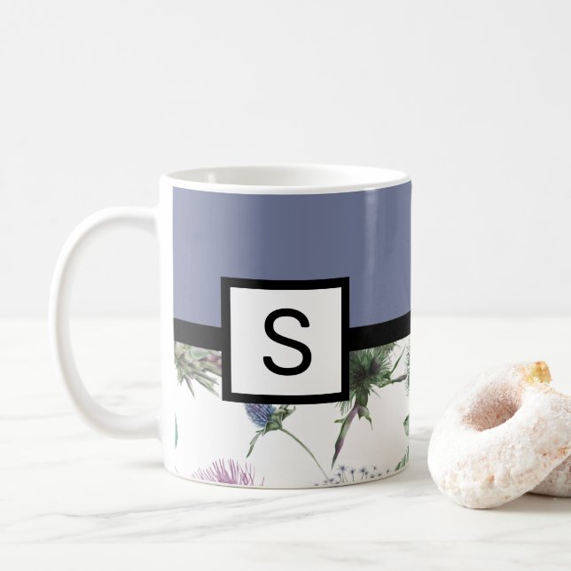 Caneca De Café Monograma Floral Lilac (Com Donut)