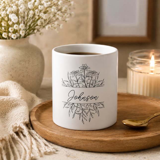 Caneca De Café Monograma Floral Minimalista (Criador carregado)