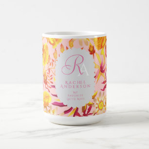 Caneca De Café Monograma Floral Místico Bloqueado Rosa