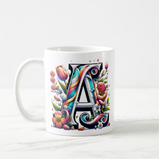 Caneca De Café Monograma Floral Mug - Letra A