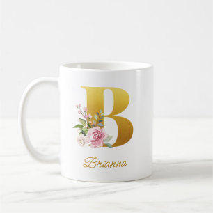 Caneca De Café Monograma Floral Nome Botânico Inicial Damas de Ho