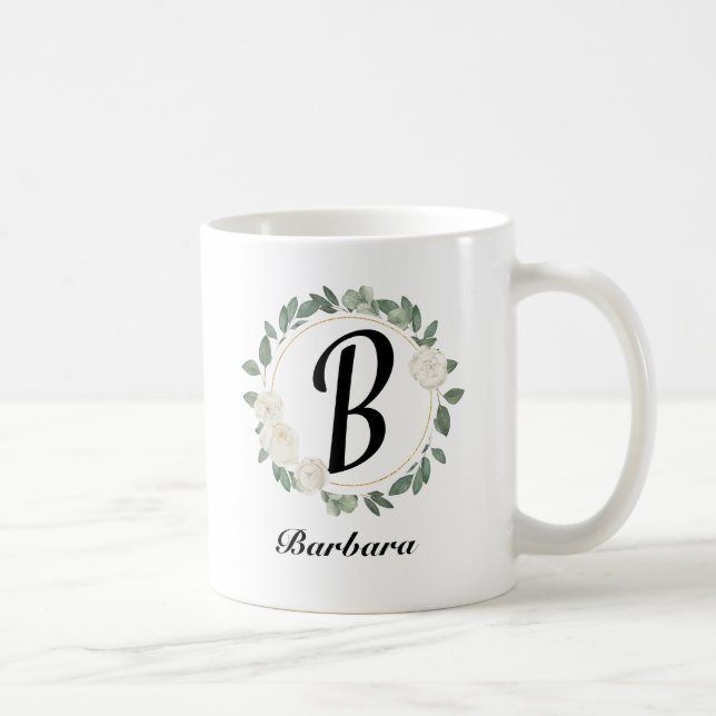 Caneca De Café Monograma Floral Personalizado com Nome (Direita)