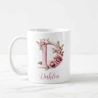 Caneca De Café Monograma Floral Personalizado D