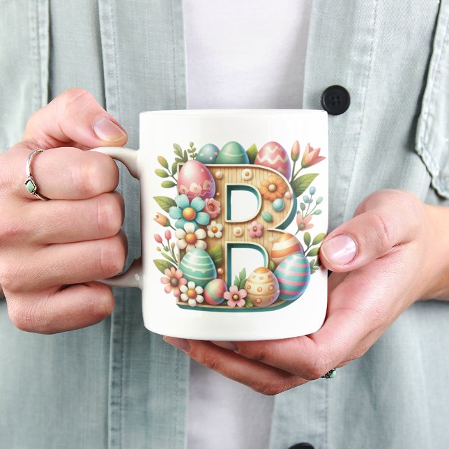 Caneca De Café Monograma Floral Personalizado De páscoa Com Nome (Criador carregado)