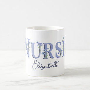 Caneca De Café Monograma Floral Personalizado Enfermeira