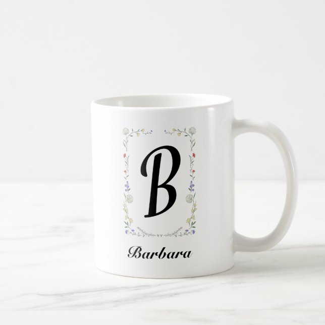 Caneca De Café Monograma Floral Personalizado para Raparigas (Direita)