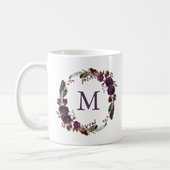 Caneca De Café Monograma floral real selvagem da flor | (Esquerda)