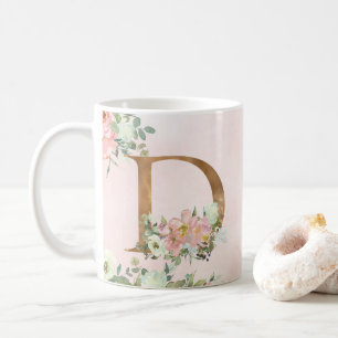 Caneca De Café Monograma Floral Rosa Elegante D Café Mug