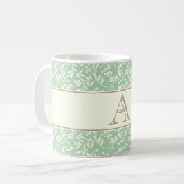 Caneca De Café Monograma Floral Verde Elegante