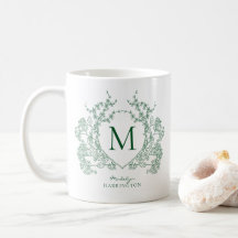 Monograma Floral Verde Elegante Vintage