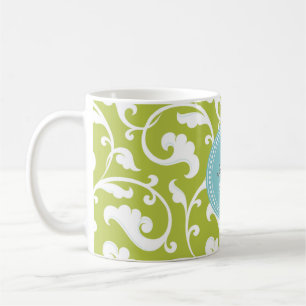 Caneca De Café Monograma floral verde feminino elegante do teste