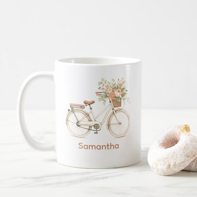 Caneca De Café Monograma Floral Vintage Bike (Com Donut)