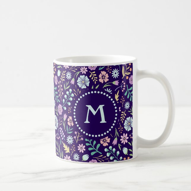 Caneca De Café Monograma Floral Whimsical Boho Pattern Mug (Direita)