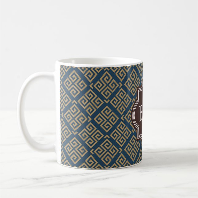 Caneca De Café Monograma geométrico chave grego marrom chique dos (Esquerda)