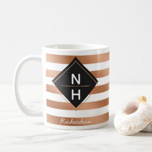 Caneca De Café Monograma Geométrico Chic Moderno com Listras em D