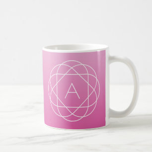 Caneca De Café Monograma Geométrico Floral Tons de Rosa Ombre