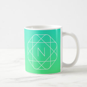 Caneca De Café Monograma Geométrico Legal   Azul e Verde Lima Omb