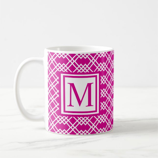 Caneca De Café Monograma Geométrico Moderno em Rosa Raspberry (Esquerda)