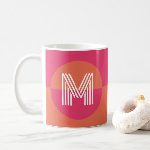 Caneca De Café Monograma Geométrico Moderno Laranja Rosa Chic