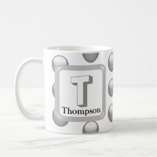 Caneca De Café Monograma Geométrico Prateado Elegante Bolinha