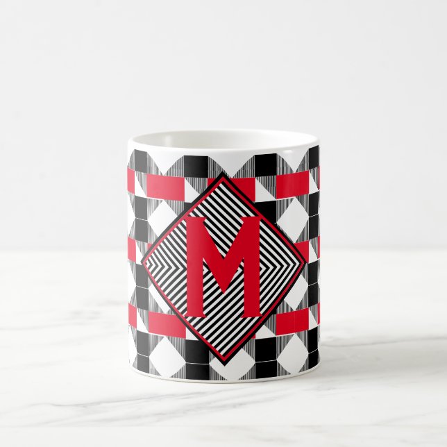 Caneca De Café Monograma geométrico, vermelho e preto moderno, in (Centro)
