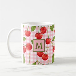 Caneca De Café Monograma - Gingham Rosa e Cereries Mug