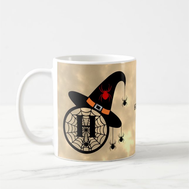 Caneca De Café Monograma H Halloween Sky Witeen Nome das Aranhas (Esquerda)