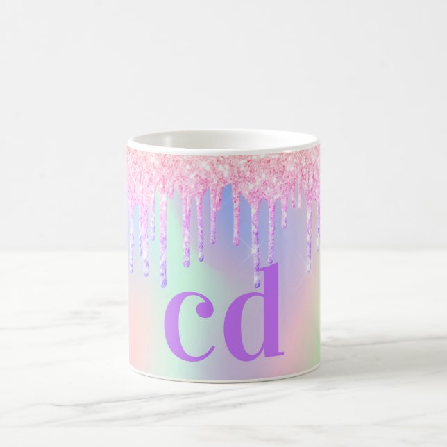 Caneca De Café Monograma holográfico roxo púrpura (Centro)