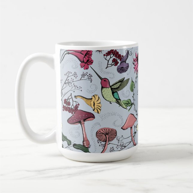 Caneca De Café Monograma Hummingbird, Flores, Cogumelos Garden (Esquerda)