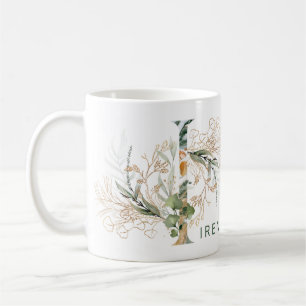 Caneca De Café Monograma "I" Botânico de Eucalipto em Ouro Person