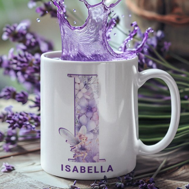 Caneca De Café Monograma I da Fada Lilaca Personalizada (Personalized Lilac Fairy Monogram I Coffee Mug)