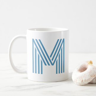 Caneca De Café Monograma - Impressão inicial grande azul e branco
