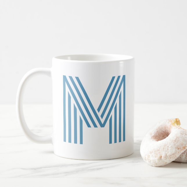 Caneca De Café Monograma - Impressão inicial grande azul e branco (Com Donut)