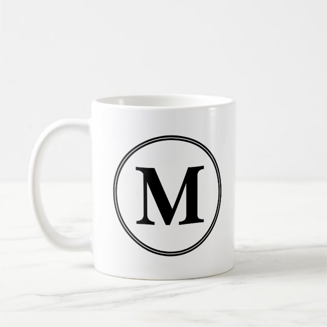 Caneca De Café Monograma - iniciais simples preto e branco (Esquerda)