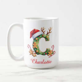 Caneca De Café Monograma inicial c homens de gengibre feliz Natal