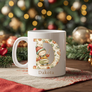 Caneca De Café Monograma Inicial D de Natal Personalizado