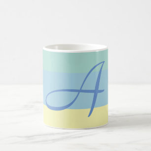 Caneca De Café Monograma inicial de blocos coloridos amarelo azul