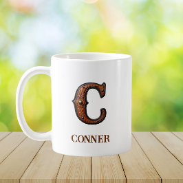 Caneca De Café Monograma Inicial de Couro Ocidental Trabalhado C