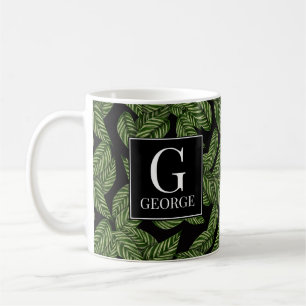 Caneca De Café Monograma Inicial de Design de Folha