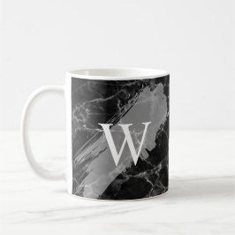 Caneca De Café Monograma Inicial de Mármore Preto